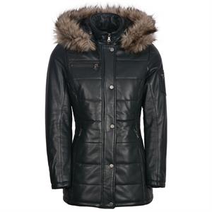 Lakeland Leather Fairfield Hooded Padded Leather Coat in Navy